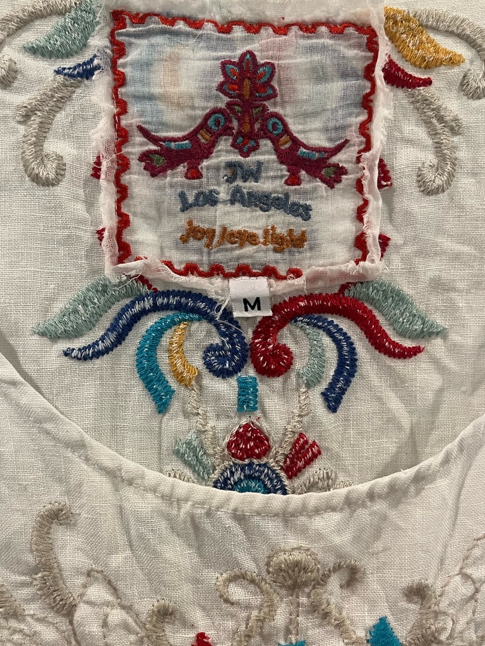 Johnny Was Joy Love Light Medium 100% Linen Embroidered Dress White - Picture 4 of 6